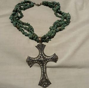 Genuine Turquoise Strands w/ Large Cross Pendant